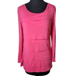 Spense knit scoop neck tiered front long sleeve pink top size XL